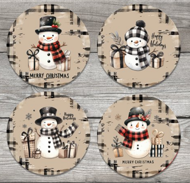 Snowmen With Black & White Plaid