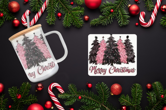 16oz Pink & Black "Merry Christmas"